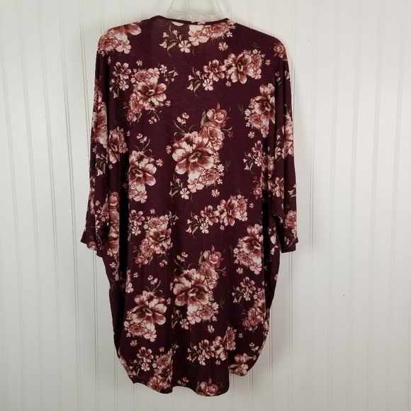 Lime N Chili Women Floral Kimono Size Medium Maroon Open Front Boho Festival NWT - Picture 3 of 8
